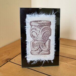 Authentic Tapa Polynesian Art Ahutai Tahiti Framed Tiki Picture 4x6"